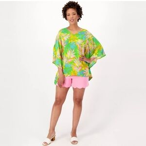 Belle Kim Gravel Woven Aloha Ponco Shirt 1X EUC